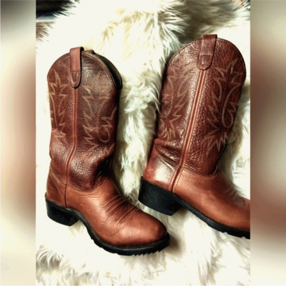 Double H Cowboy Boots Leather Mens 8D 8 D. WESTERN Boots 11.5 Shaft    1.5" Heel